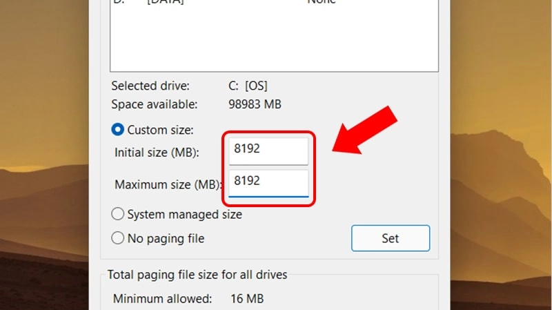 Kiểm tra cấu hình Page File và điều chỉnh kích thước theo ý muốn