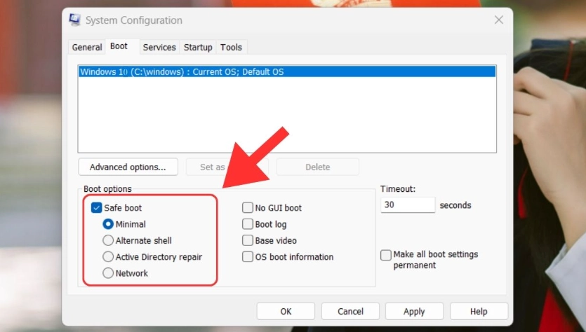 Sử dụng tiện ích System Configuration để khởi động safe mode